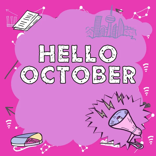 Handwriting Text Hello October Business Idea Last Quarter Tenth Month — Foto Stock