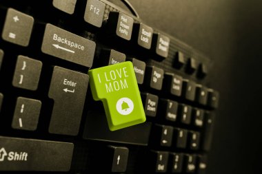 Conceptual caption I Love Mom, Word for Good feelings about my mother Affection loving happiness -49206
