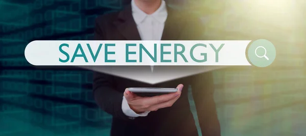 Текстовый Знак Показывающий Экономию Энергии Слово Написанное Уменьшении Количества Энергии — стоковое фото