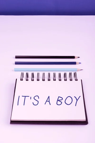 Знак Показує Хлопчик Слово Очікування Хлопчика Милий Блакитний Колір Багато — стокове фото