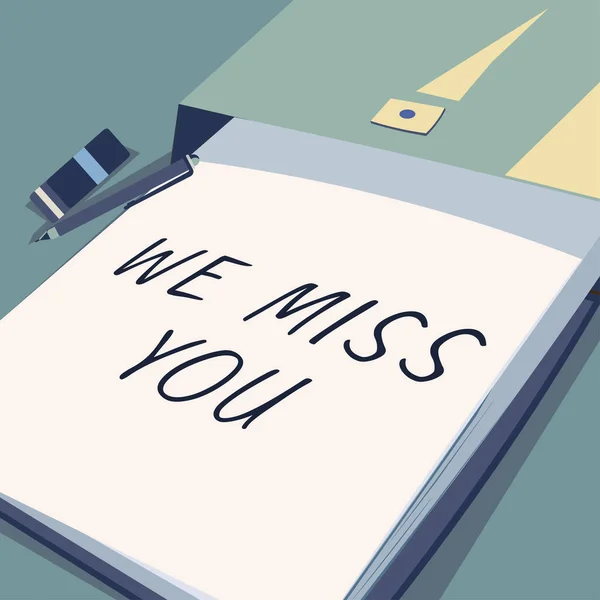 Text showing inspiration We Miss You, Business showcase Feeling sad because you are not here anymore loving message Important Message Written On Note On Desk With Pencil And Rubber.