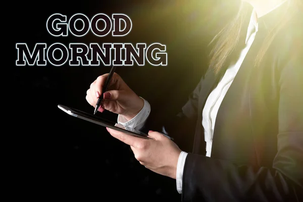 Написання Тексту Доброго Ранку Бізнес Ідея Звичайний Вираз Зустрічі Або — стокове фото