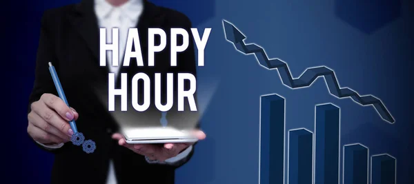 Conceptual Caption Happy Hour Business Overview Spending Time Activities Makes — Foto de Stock