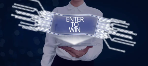 Hand Writing Sign Enter Win Internet Concept Sweepstakes Trying Luck — Foto Stock