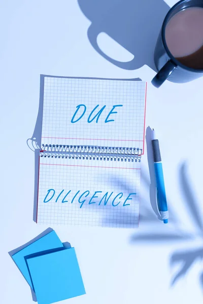 Hand Writing Sign Due Diligence Business Approach Comprehensive Appraisal Voluntary — Stock fotografie