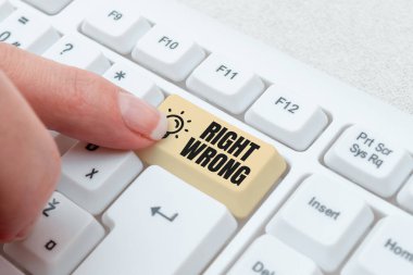 Text showing inspiration Right Wrong, Word Written on choose between two decisions correct and bad one to make -48783