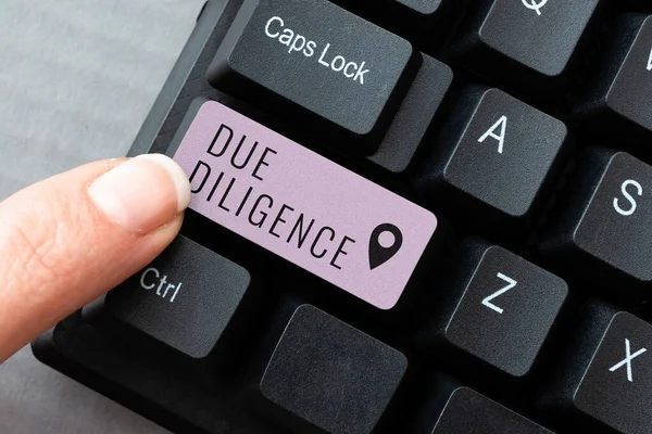 Text Sign Showing Due Diligence Concept Meaning Comprehensive Appraisal Voluntary — Foto Stock