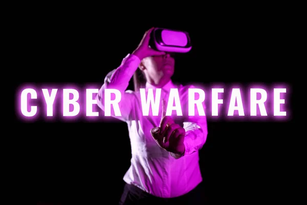 Sign Displaying Cyber Warfare Word Written Virtual War Hackers System — Stockfoto