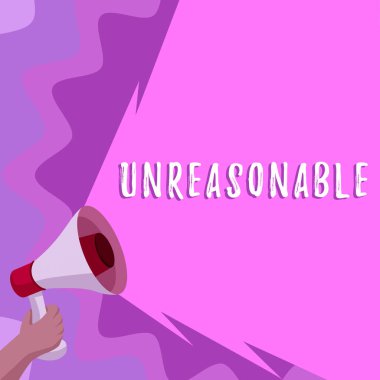 Conceptual caption Unreasonable, Business showcase Beyond the limits of acceptability or fairness Inappropriate Man Holding Megaphone And Presenting Important Informations.
