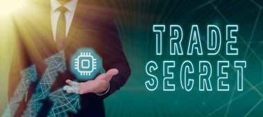 Writing displaying text Trade Secret, Business idea Confidential information about a product Intellectual property Man Presenting Arrows And Microchip With Important Information.