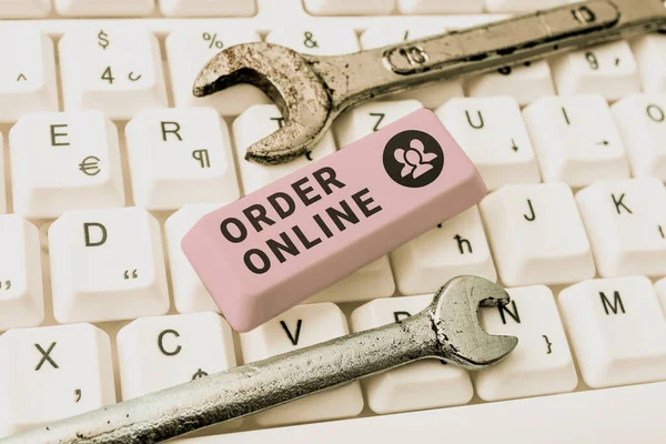 Text sign showing Order Online, Conceptual photo Buying goods and services from the sellers over the internet -49111