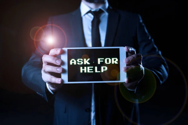 Conceptual Caption Ask Help Business Approach Request Support Assistance Needed — Stok fotoğraf