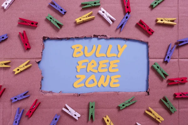 Sign Displaying Bully Free Zone Business Overview Respectful Other Bullying — Stockfoto