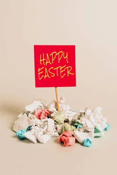 Hand Writing Sign Happy Easter Word Christian Feast Commemorating Resurrection — Stock Fotó