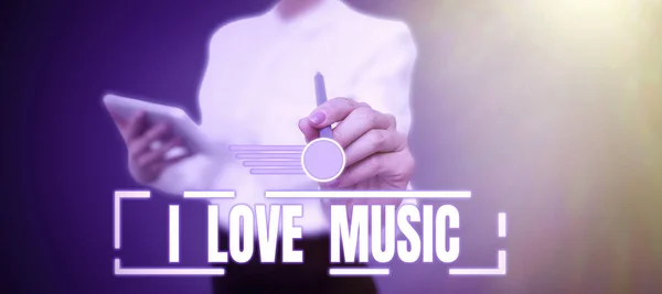 Σήμα Κειμένου Που Δείχνει Love Music Επιχειρηματική Προσέγγιση Έχοντας Αγάπη — Φωτογραφία Αρχείου