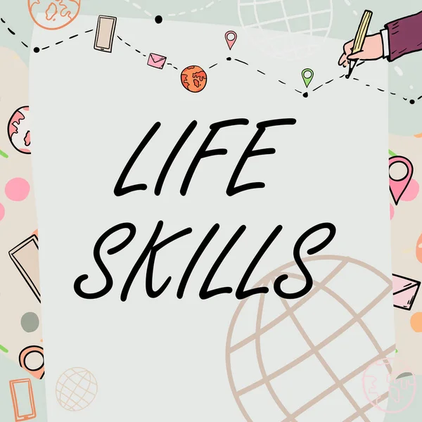 Sign Displaying Life Skills Word Necessary Desirable Full Participation Everyday — Foto Stock