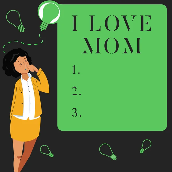 Hand Writing Sign Love Mom Word Written Good Feelings Mother — Foto Stock