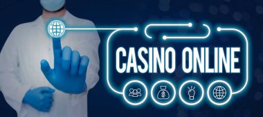 Handwriting text Casino Online, Business idea Computer Poker Game Gamble Royal Bet Lotto High Stakes Doctor Holding Pen And Presenting Crutial Ideas In Futuristic Frame.