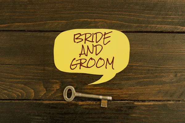 Text Sign Showing Bride Groom Conceptual Photo Man Who Get — Stockfoto