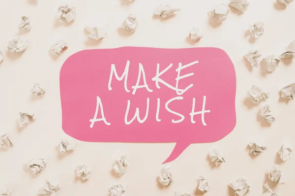 Text Sign Showing Make Wish Business Overview Have Dreams Desires — Fotografia de Stock