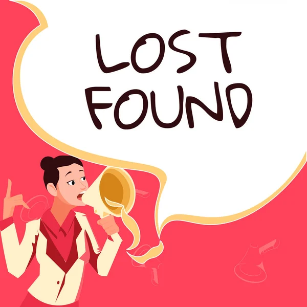 Σημάδι Κειμένου Δείχνει Lost Found Έννοια Που Σημαίνει Πράγματα Που — Φωτογραφία Αρχείου