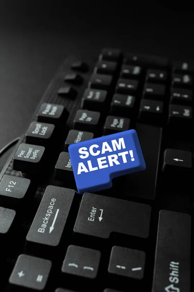 Text Showing Inspiration Scam Alert Business Approach Warning Someone Scheme — Fotografia de Stock