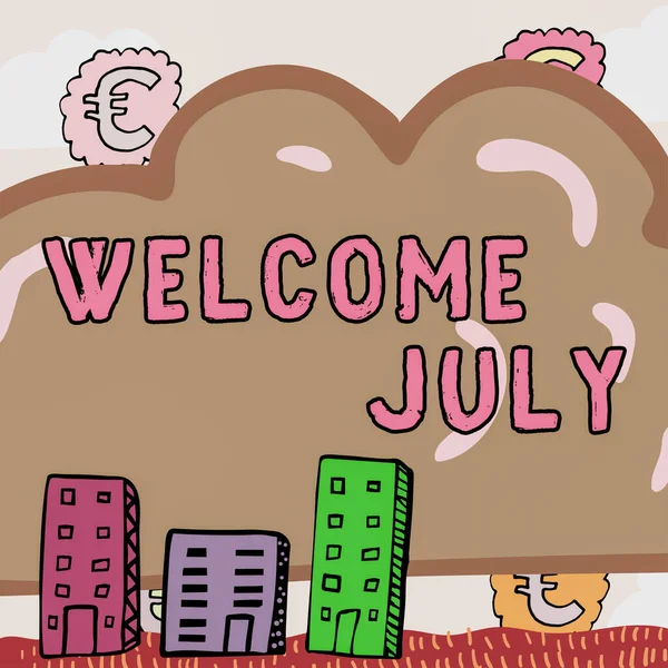 Написання Тексту Welcome July Internet Concept Calendar Seventh Month 31Days — стокове фото