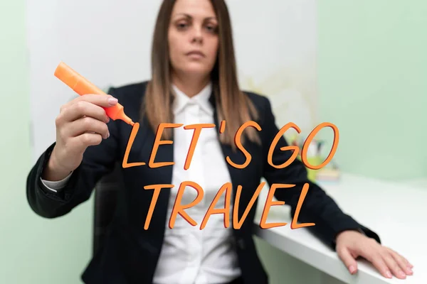 Travel Business Idea Plan Businesswoman Holding Marker One Hand Pointing — 스톡 사진