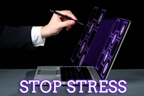 Κείμενο Δείχνουν Stop Stress Internet Concept Ζητήστε Βοήθεια Πάρτε Φάρμακα — Φωτογραφία Αρχείου