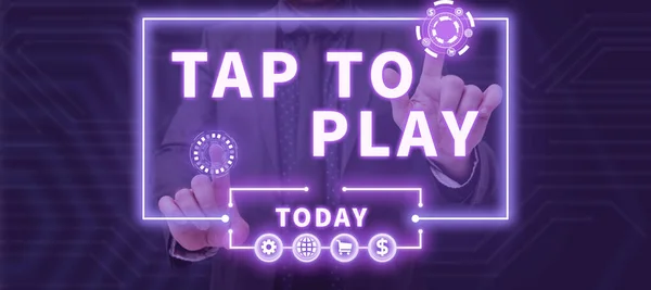 Text Sign Showing Tap Play Business Approach Touch Screen Start — Stockfoto