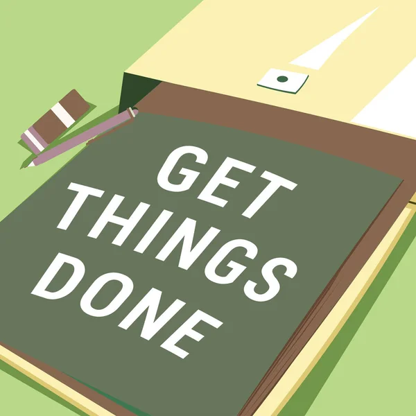 Text sign showing Get Things Done, Business idea To be in charge of do something leader leadership action Important Message Written On Note On Desk With Pencil And Rubber.