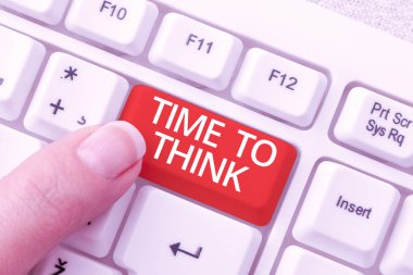 Düşünmek için kavramsal gösterim zamanı, Bazı şeyleri yeniden düşünmek için kelimeler Tablet tutan adamı düşünmek için yansıma zamanı ve arama çubuğuna işaret eden kalem ve yeni fikirler sunmak için.