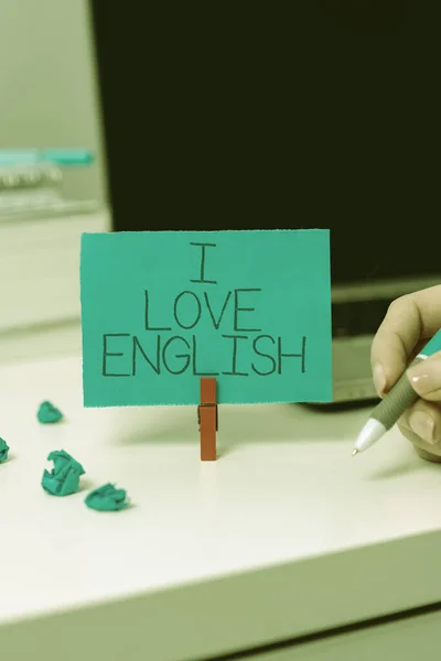 Señal Texto Que Muestra Love English Escaparate Negocios Para Tener —  Fotos de Stock