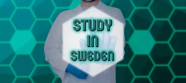 Inspirace Ukazující Ceduli Study Sweden Word Travel European Country Education — Stock fotografie