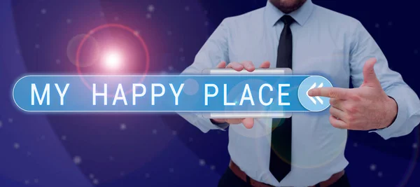 Schreiben Von Anzeigetext Happy Place Business Overview Raum Dem Sie — Stockfoto