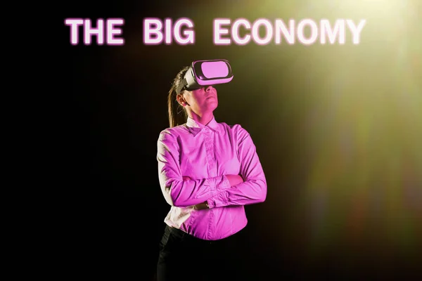 Szöveg Felirat Bemutatása Big Economy Business Approach Globális Pénzügyek Világszerte — Stock Fotó