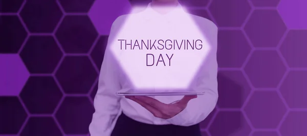 Handskrift Tecken Thanksgiving Day Affärsidé Fira Tacksamhet November Semester Man — Stockfoto