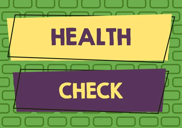 Inspiration Die Zeichen Zeigt Health Check Wort Für Medizinische Untersuchung — Stockfoto