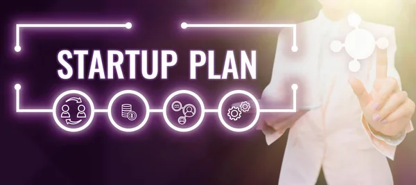 Tekstbord Met Startup Plan Business Idee Ontwikkeling Van Planning Voor — Stockfoto