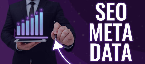 Sign displaying Seo Meta Data, Business concept Search Engine Optimization Online marketing strategy Note With Important Message Over Notebook With Pencils On Desk.