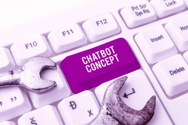 Escrevendo Exibindo Texto Chatbot Concept Foto Conceitual Assistente Virtual Inteligência — Fotografia de Stock