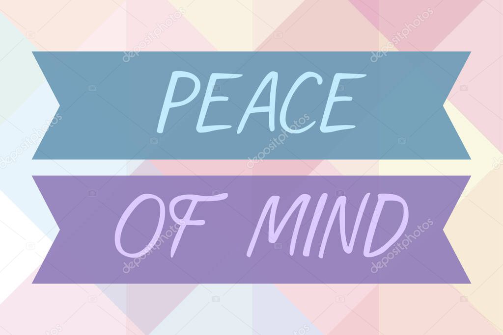 Sign displaying Peace Of Mind, Word Written on To be peaceful happy with things you have done and accomplish Man Holding Tablet And Pen Pointing On Search Bar And Presenting New Ideas.