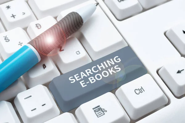 Inspiration Showing Sign Searching Booksquestion Business Overview Looking Online Literature — Stock Photo, Image