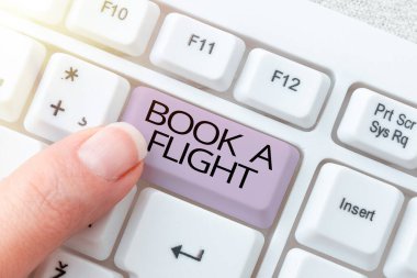 Kitap A Uçuş, İş Fikri, Uçak Planlama Tatil Gezisi için bilet alınmasını sunan metin başlığı Önemli Mesajlarla dolu Konuşma Baloncuğu İşkadını.