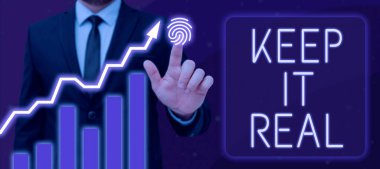 Metin başlığı: Gerçekçi Olun, İş Fikri Dürüst Otantik Otantik Olarak Her Zaman Gerçekleri Söyle Reklam Alanında Sayfa Boşluğu Olan Grafiksel Altıgenli Adam.