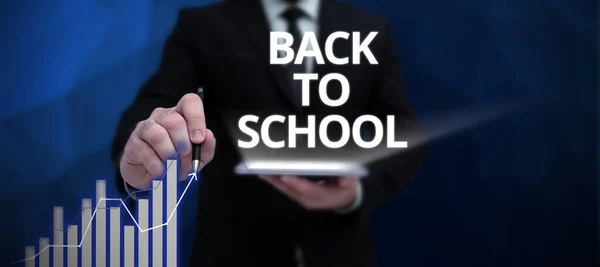 Text Tecken Som Visar Tillbaka Till Skolan Begreppet Mening Nya — Stockfoto