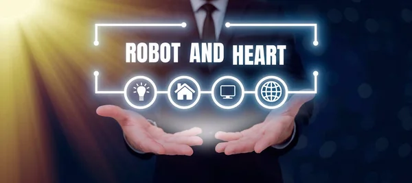 Kézírás Szöveg Robot Szív Üzleti Áttekintés Érzékenység Gondozás Gépi Technológia — Stock Fotó
