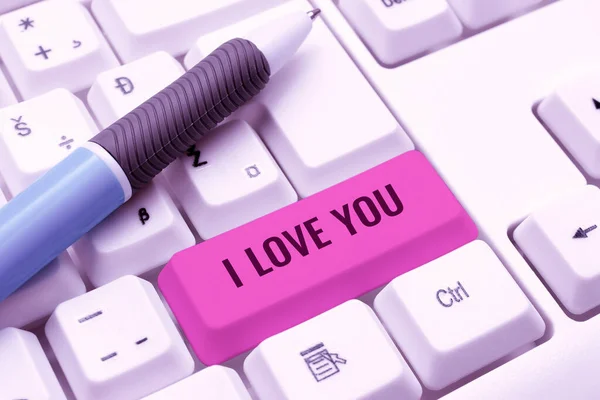 Pisząc Tekst Love You Word Expressing Romantic Feelings Someone Pozytywne — Zdjęcie stockowe