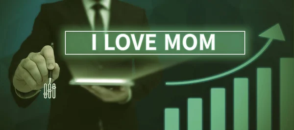 Texto Pie Foto Presentando Love Mom Concepto Negocio Buenos Sentimientos — Foto de Stock