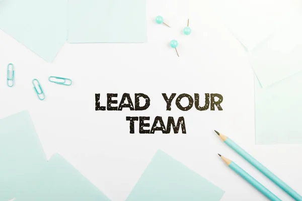 Handwriting text Lead Your Team, Business concept Be a good leader to obtain success and accomplish goals Businessman In Suit Pointing With One Finger On Important Message.